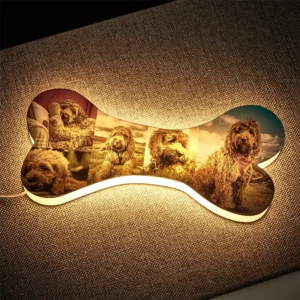 Personalized Bone Night Light with 5 Pictures, Custom Led Lamp, Personalized Gift for Pet Lover Dog Lover