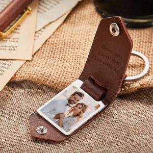 Custom Couple Leather Photo Keychain, Personalized Photo Gift For Dad Memorial Keychain Picture Keyring