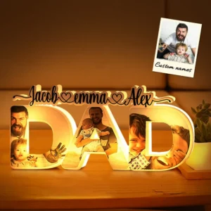 Personalized Father's Day Night Lamp Custom Acrylic Family Photo Dad Night Light with Names
