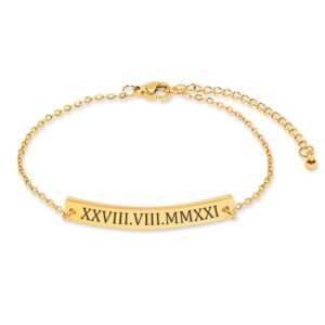 Custom Roman Numerals Date Bracelet Personalized Engraved Date Bracelet Christmas Birthday Gift