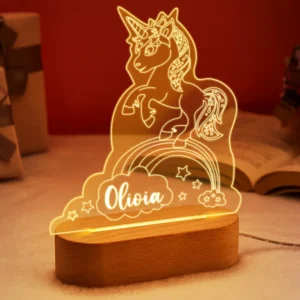 Personalized Name Unicorn Acrylic Night Light Kids Bedroom Decor Lamp, Birthday Gifts For Kids