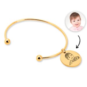 Personalized Baby Photo Bangle Custom Child Portrait Cuff Bracelet New Mom Gift For Her