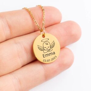 Custom My Baby Angel Necklace Personalized Engraved New Mom Necklace Christmas Birthday Gift