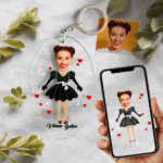 Custom Funny Photo Keychain With AR View Scan Code Keyring Birthday Christmas Gift Couple Gifts