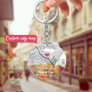Custom Acrylic Map Where It All Began Keychain, Our First Date Map, Personalized Heart Map Keyring Gift