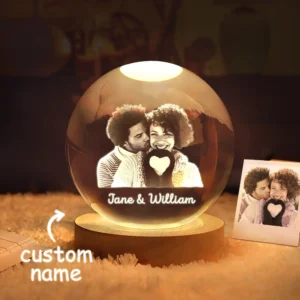 Personalized 2D Photo Crystal Ball Night Light, Anniversary Gift, Mother's Day gifts, Gift for Her