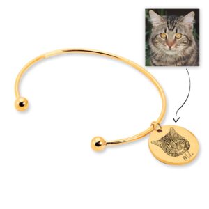 Custom Cat Portrait Bangle Personalized Cat Photo Jewelry Bangle Pet Loss Memorial Gift For Cat Mom
