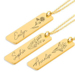 Custom Birth Flower Necklace Personalized Engraved Name & Birth Month Necklace Jewelry Birthday Gift